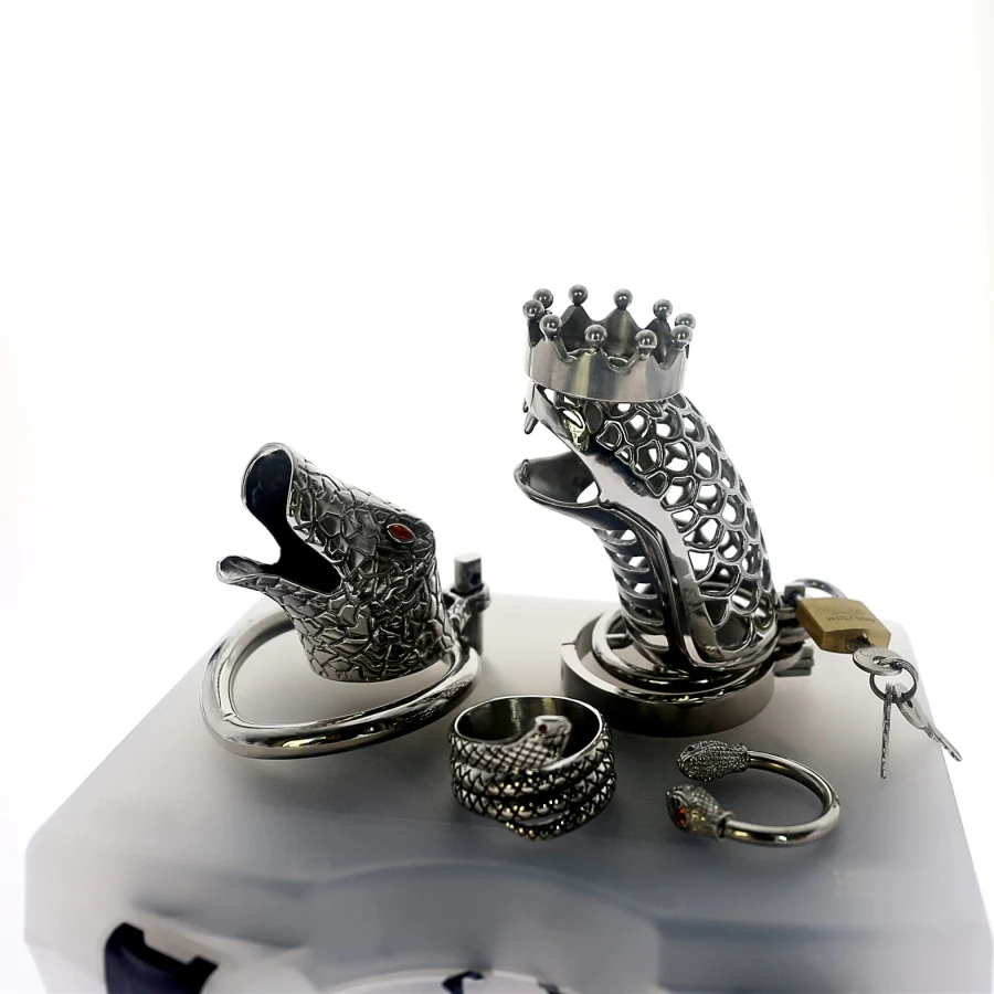 Zestawy klatek na penisa ze stali nierdzewnej węża Męski pasek Pierścień Klatka cnoty Pierścienie Męskie zabawki erotyczne dla mężczyzn