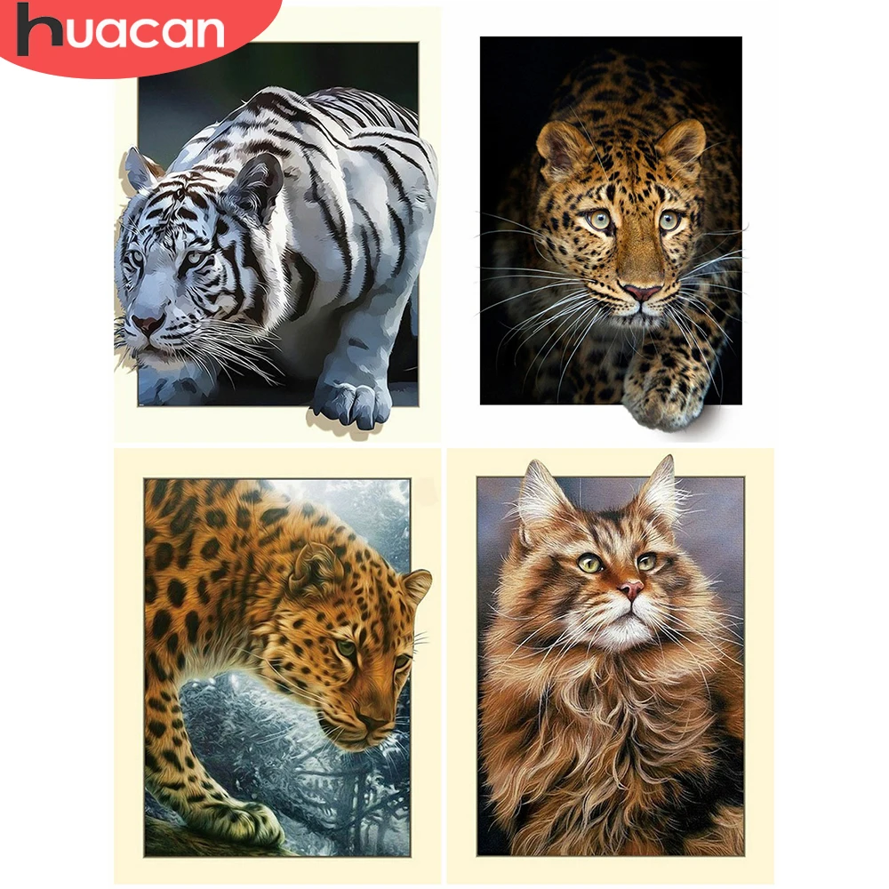 

HUACAN DIY Diamond Painting Leopard 5D Full Square Round Diamond Embroidery Animal Mosaic Rhinestone Cross Stitch Home Decor