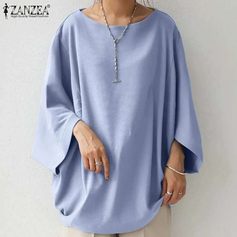 

Kaftan Baggy Tunic Women's Autumn Blouses ZANZEA 2023 Casual 3/4 Sleeve Knitted Blusas Female O Neck Tops Chemise Oversized Top