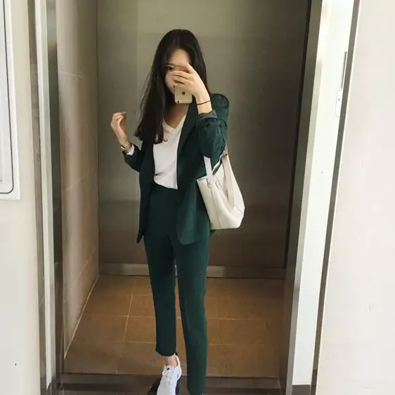 Женский OL стиль черные костюмы наборы/женские деловые пальто одноцветные с