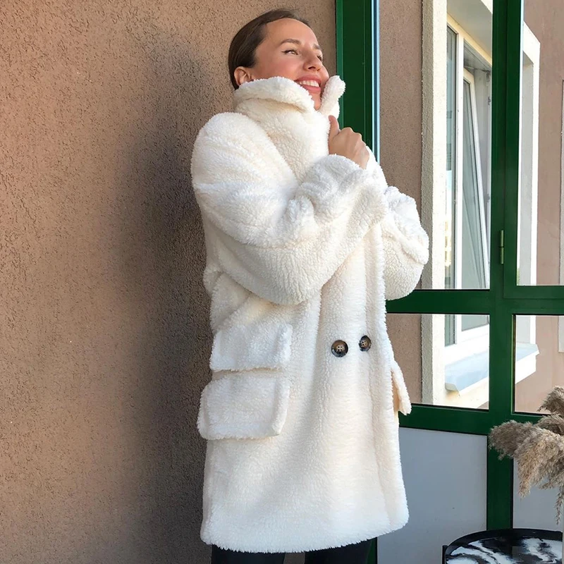 Oversized Teddy Coat Women Jacket 2021 Autumn Winter Candy Color Long Thick Warm Padded Coats Ladies Lambswool Fur Coats