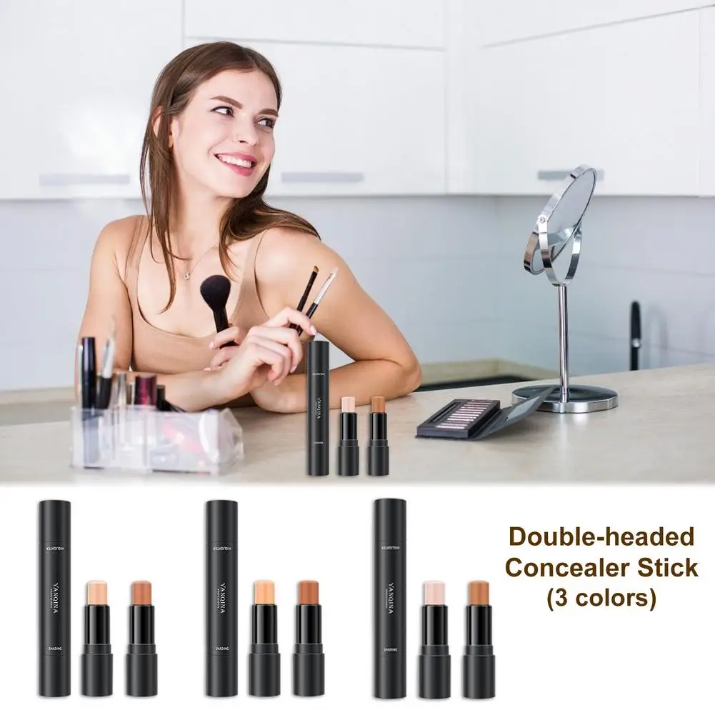 

Double Head Highlight Stick Facial Concealer 3D Contouring Stick Easy To Apply Light Texture Create Three-dimensional Makeup