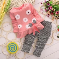 kids clothing girls suits 2022 new spring autumn flower bow long sleeved top plaid pants sets toddler girl outfits