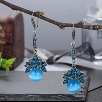 new luxury boutique rhinestone blue opal dangle earrings for women bride wedding jewelry fashion cat eye stone statement earring