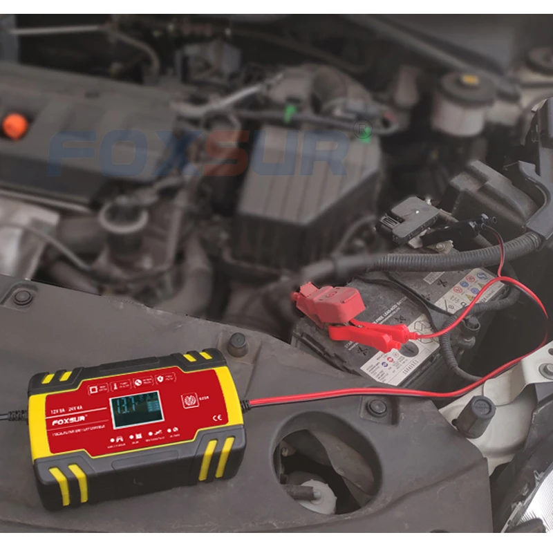 Foxsur 12 в-24 в 8A автомобильное зарядное устройство для ремонта импульсов мотоцикла