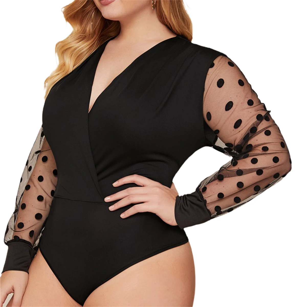 

Hot Sale Fashion Womens Oversized Jumpsuit, Solid Black Top with Mesh Long Sleeve and Shorts Oversized Slim Playsuit wholesale