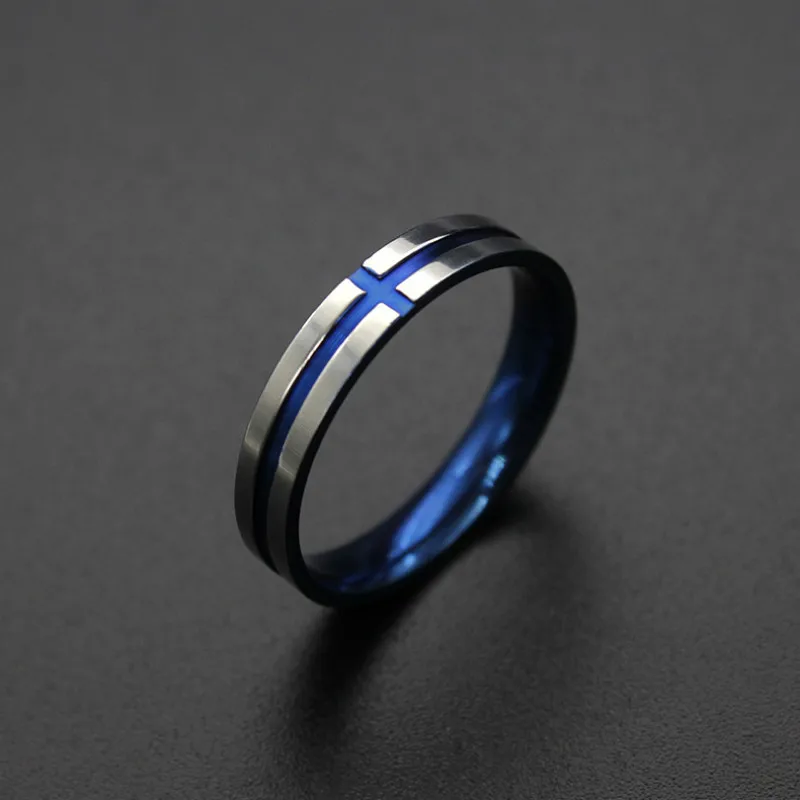 Кольцо с крестом из нержавеющей стали 4/6 мм золотистого и синего цвета | Украшения