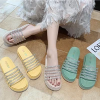 outside transparent crystal women sandals soft thick platform non slip beach ladies slippers wedges med 3cm 5cm casual shoes