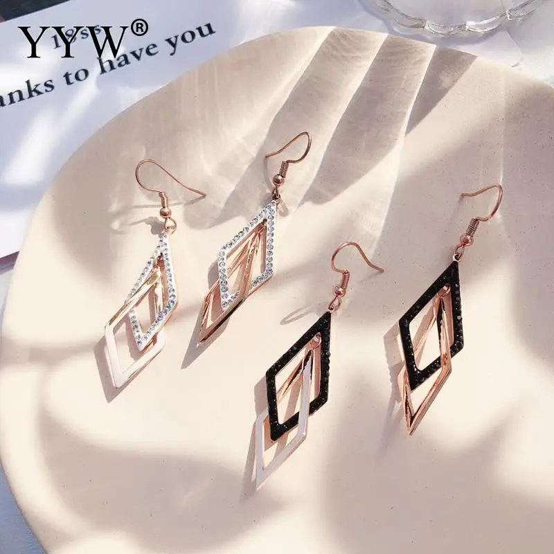 Женские серьги подвески из титановой стали с ромбами|Серьги-подвески| |