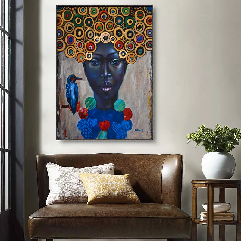 

Abstract Africa canvas painting Wall Art Painting Pictures Posters and Prints Black Woman With Bird On Canvas Wall Pictures