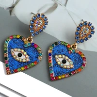 korean fashion sweet heart dangle drop earrings for women luxury colorful eye inlay glossy sparkly crystal jewelry accessories