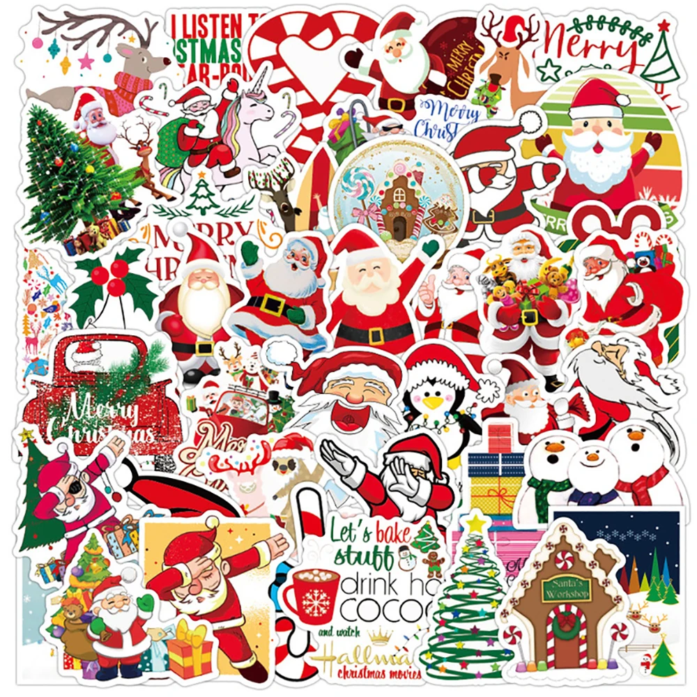 

50 шт., Мультяшные рождественские наклейки «сделай сам», чемодан для скейтборда, гитара, багажа, ноутбука, граффити, наклейки, забавный подаро...