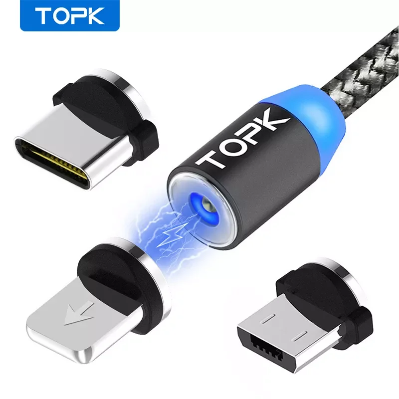 Магнитный светодиодный кабель TOPK R-Line1 Micro USB и Type-C для iPhone X 8 7 6 Plus магнитные