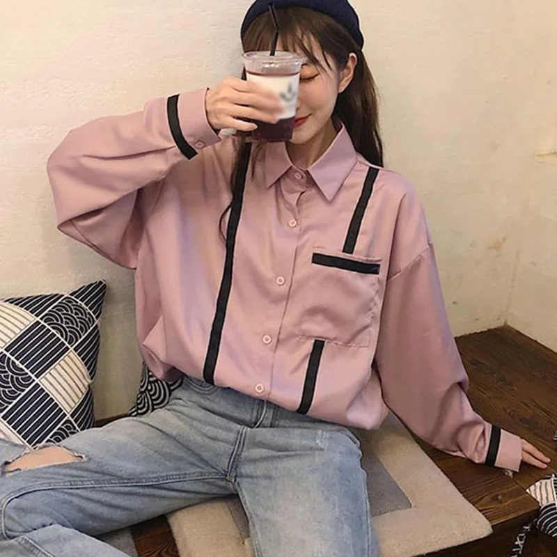 Модные женские блузки с длинным рукавом и отложным воротником милая рубашка