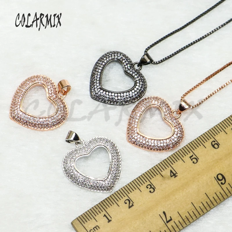 

5 pieces Heart pendants necklace mix colors fashion jewelry for women Love gift for Valentine zircon necklace accessories 50175