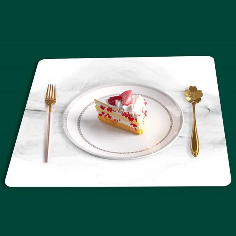 

Placemat Square Silicone Marbling Tableware Pad White Non-Slip Tablemat Washable Foldable Heat Insulation Flexible Bowl Mats