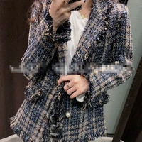 stylish chic tassels tweed jacket women 2022 fashion turn down collar single breasted pockets coat female casual outerwear y877