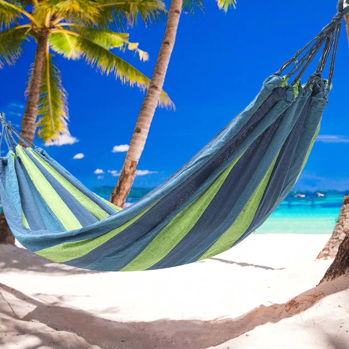 

Portable Hammock Outdoor Hammock Garden Sports Home Travel Camping Strong Swing Canvas Stripe Hang Bed Hammock Double People