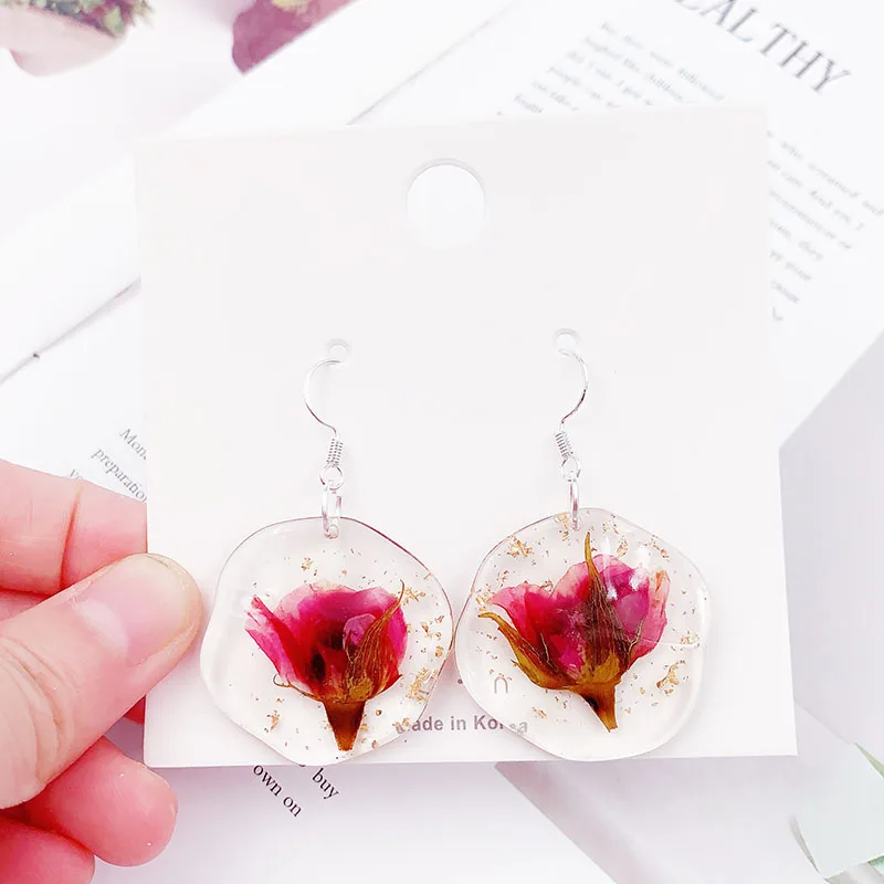 

Серьги в виде роз из смолы, натуральные прессованные прозрачные украшения с волнистой поверхностью, подарок для женщин, 4 пары