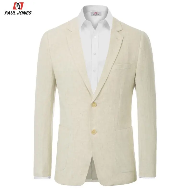 Мужской льняной пиджак PAUL JONES с двумя пуговицами и карманами дышащий блейзер
