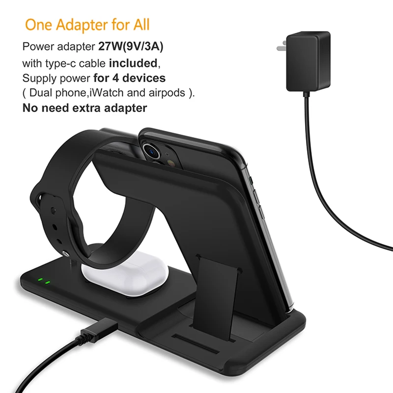 15W 4 in 1 Wireless Charger Stand for iPhone 11 Xs Max X 8 Apple Watch 5 3 2 Airpods Pro Fast Charging Foldable Base | Мобильные