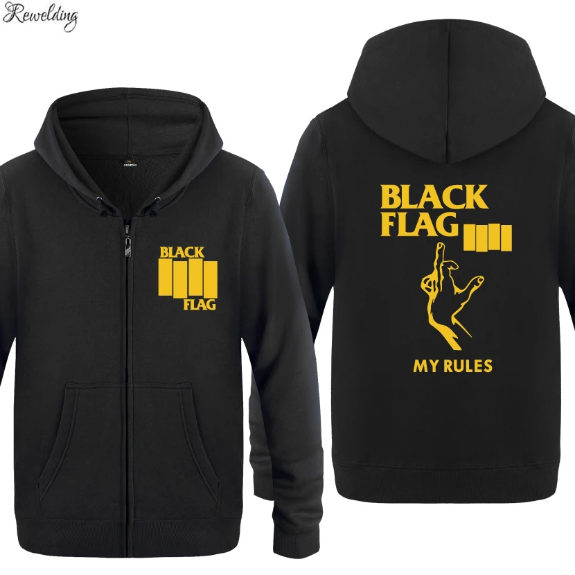 

Black Flag Rock Rap Music Hoodie Sweatshirts Men Fashion Mens Long Sleeve Zipper Jackets Hooded Fleece Hoodies Cardigans