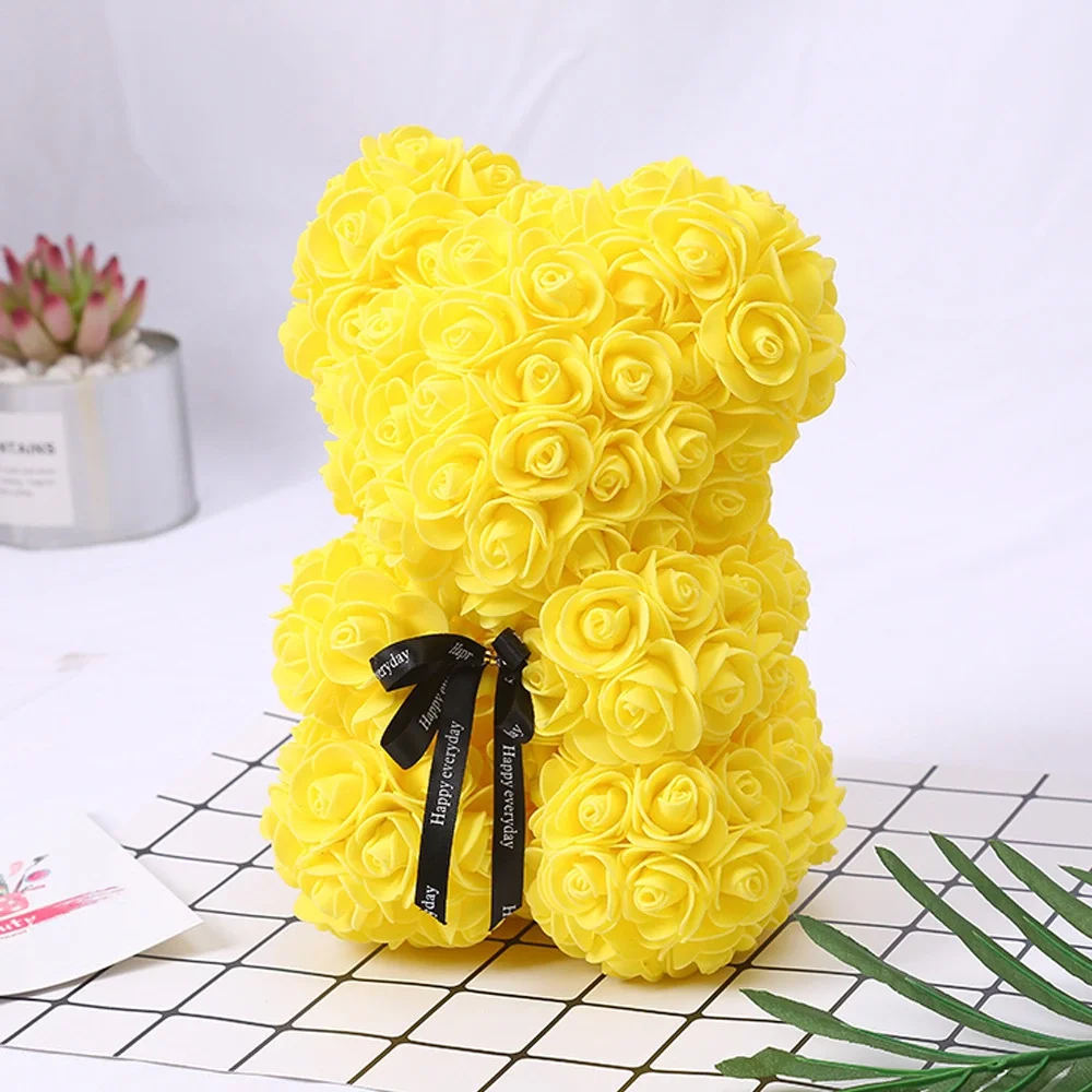 

HOT Valentines Day Gift 25cm Rose Teddy Bear toys PE Rose Flowers Artificial Decoration Christmas Gifts wedding party decor