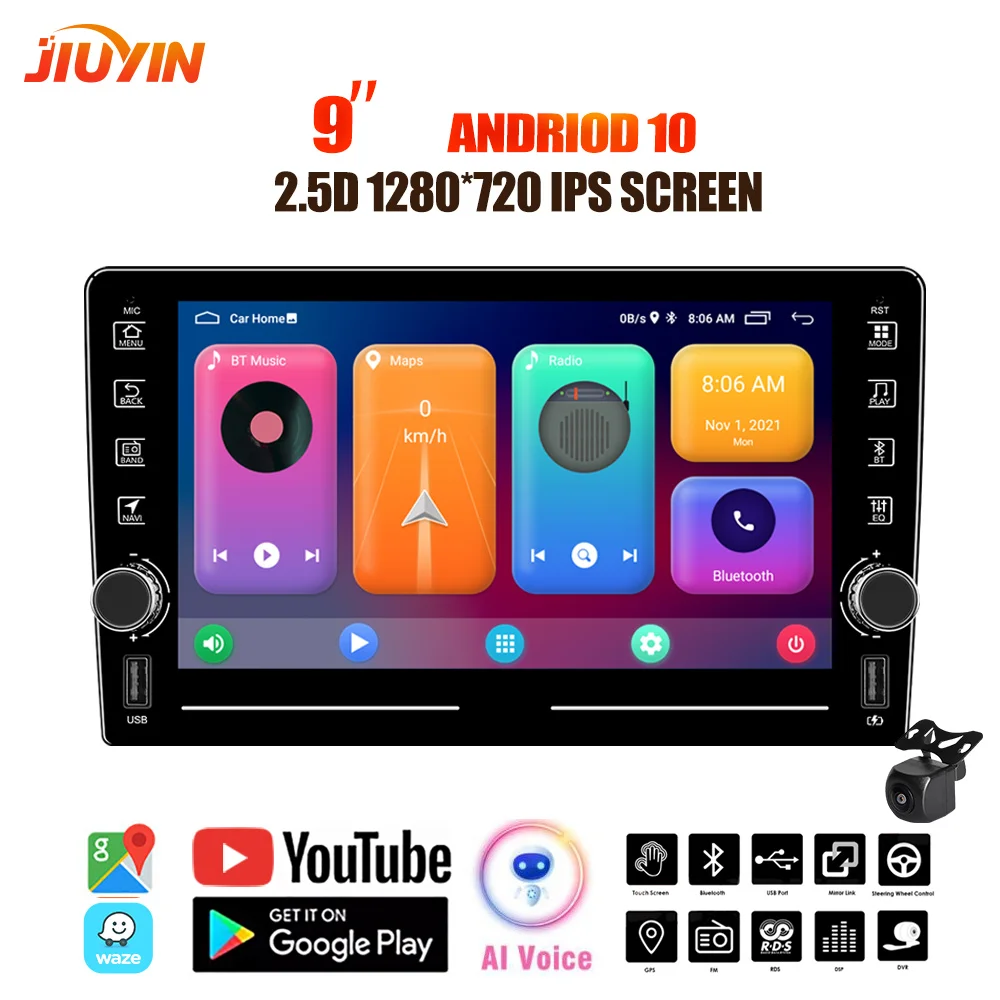 

JIUYIN 2DIN Android 10 Ai Voice автомобильное стерео радио GPS универсальный 9 дюймовый Carplay Mirrorlink Авто WIFI Bluetooth мультимедийный плеер