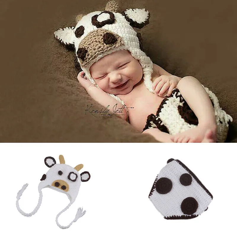 Newborn Children Photography Clothing Cute Baby Clothes Cute Crazy Cow Suit Hand-knitted Cute Children's Sweater
