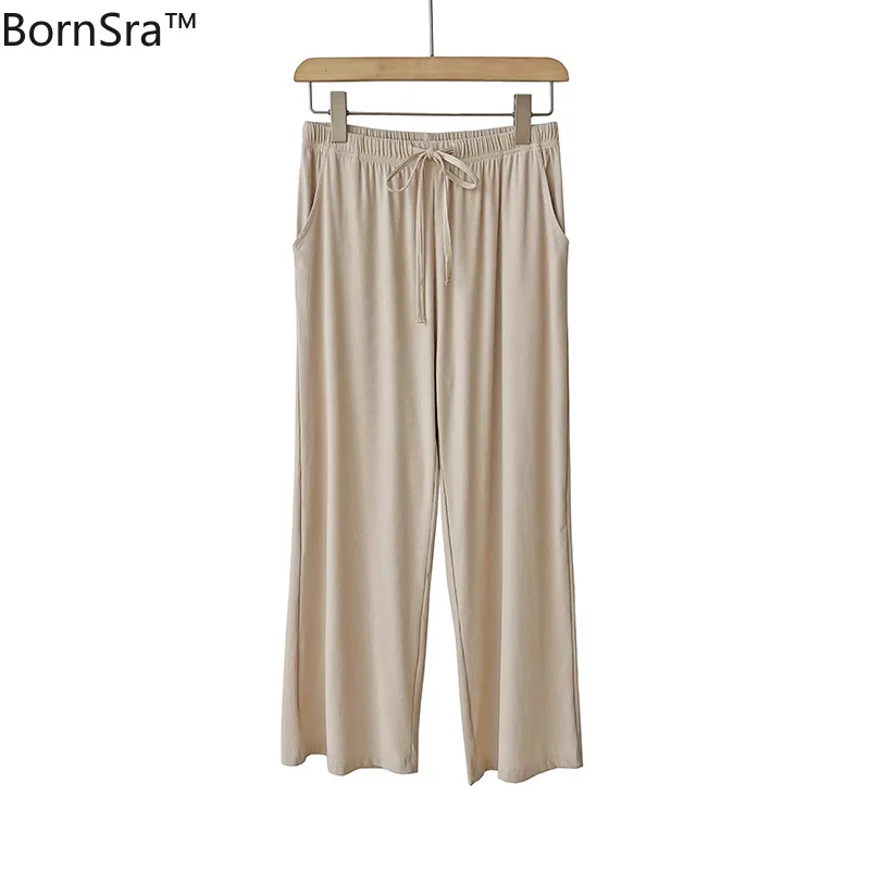 

Bornsra Capri-Pants Wide Leg Pants Female 2020 Summer New Korean Casual Pants Loose Casual Ankle-Length Woman Solid Pants Solid