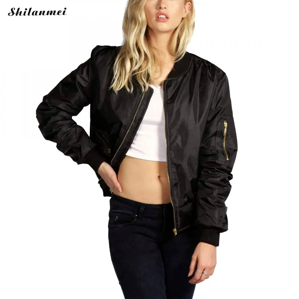 Shilanmei Черная/Синяя Женская куртка атласная бейсбольная бомбер верхняя одежда