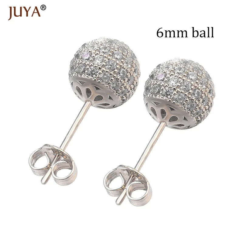 6mm ball silver Корейская мода милые круглые серьги-шарики в стиле диско Роскошные циркониевые стразы серьги-гвоздики для женщин девочек рождественские подарки - Окраска металла: 6mm ball silver