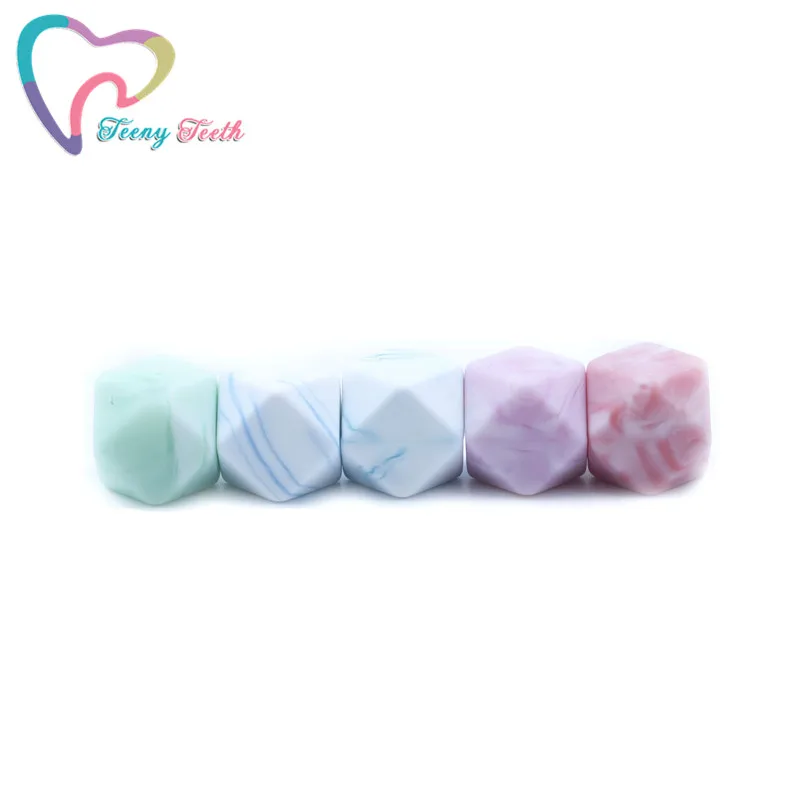 Cuentas de silicona de 14 MM para dentici&oacute;n, lote de 20 unidades de cuentas hexagonales de colores de m&aacute;rmol, sin BPA, para morder, DIY-1