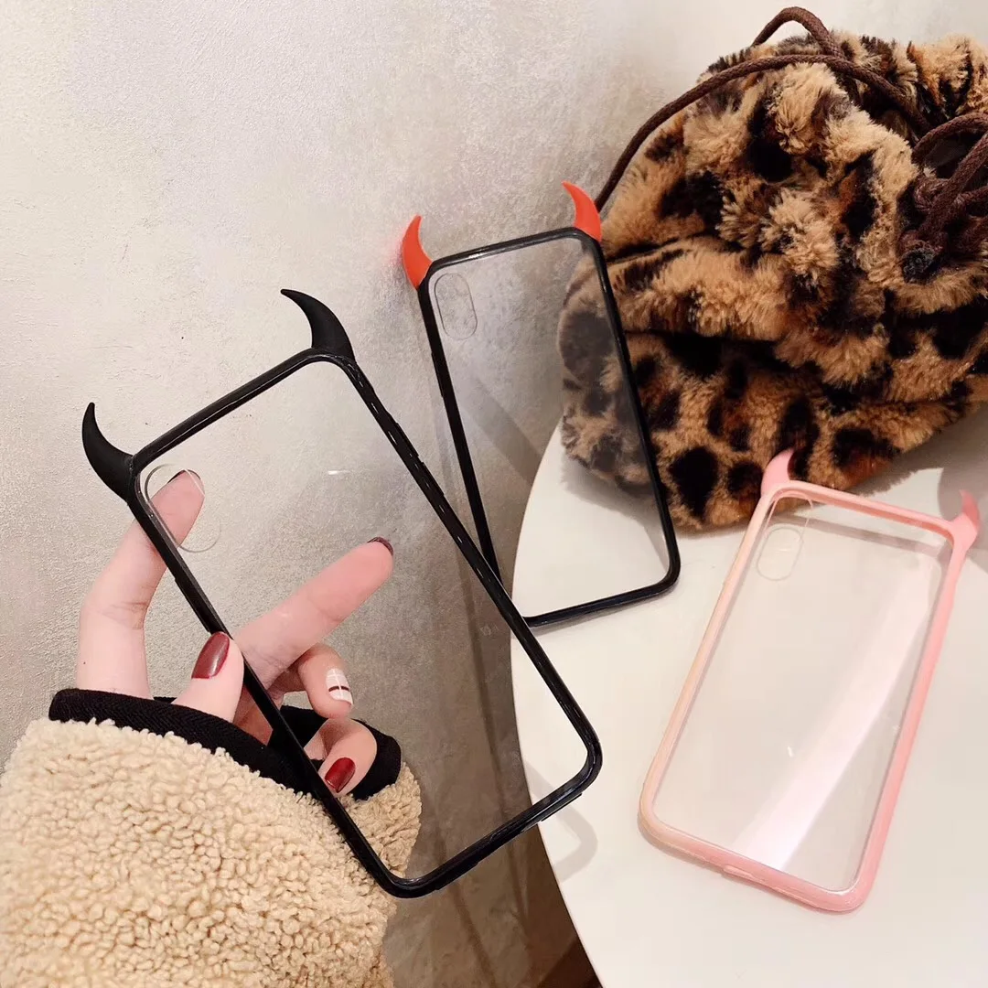 

Hot 3D luxury Cute Devil Corner Transparent Soft Case for iphone 7 8 plus X XS MAX XR 11 Pro Max 12 13 Pro Max protection Cover