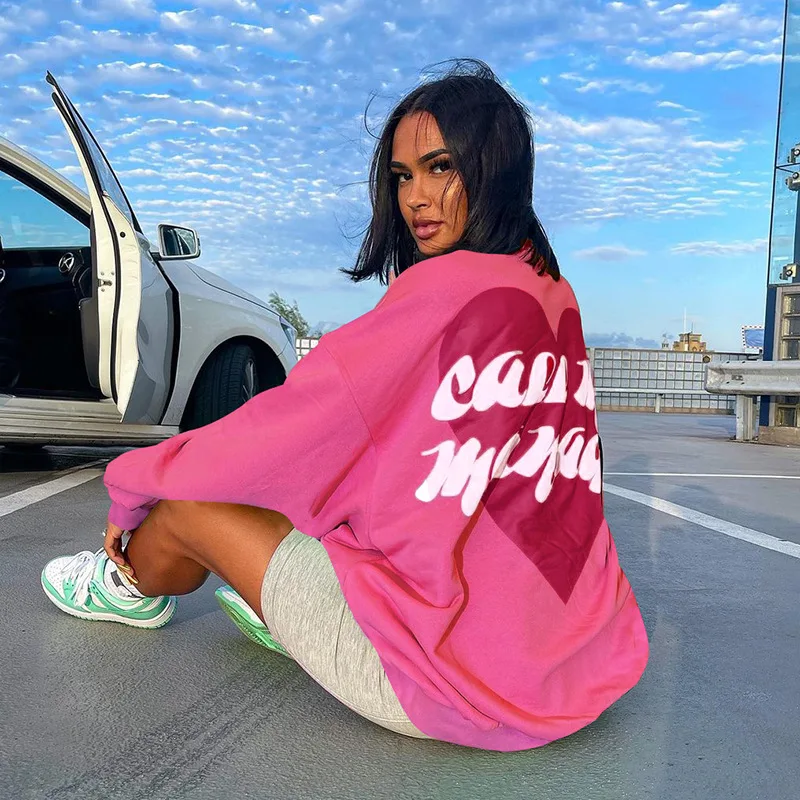 

Женский однотонный пуловер с принтом в виде сердца, Свободный Повседневный простой свитер, зимняя одежда большого размера