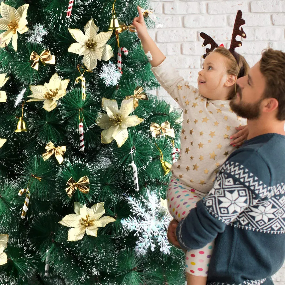 

120pcs Christmas Decoration Plastic Flower Head For Christmas Tree Ornament Fake Flower DIY Wedding Birthday Decor