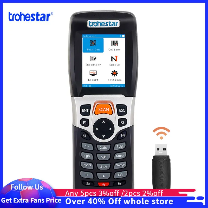 

Trohestar Wireless Barcode Scanner 1D 2D QR Bar Code Reader PDF417 Handheld Inventory Counter Data Collector Bar Code Scanners