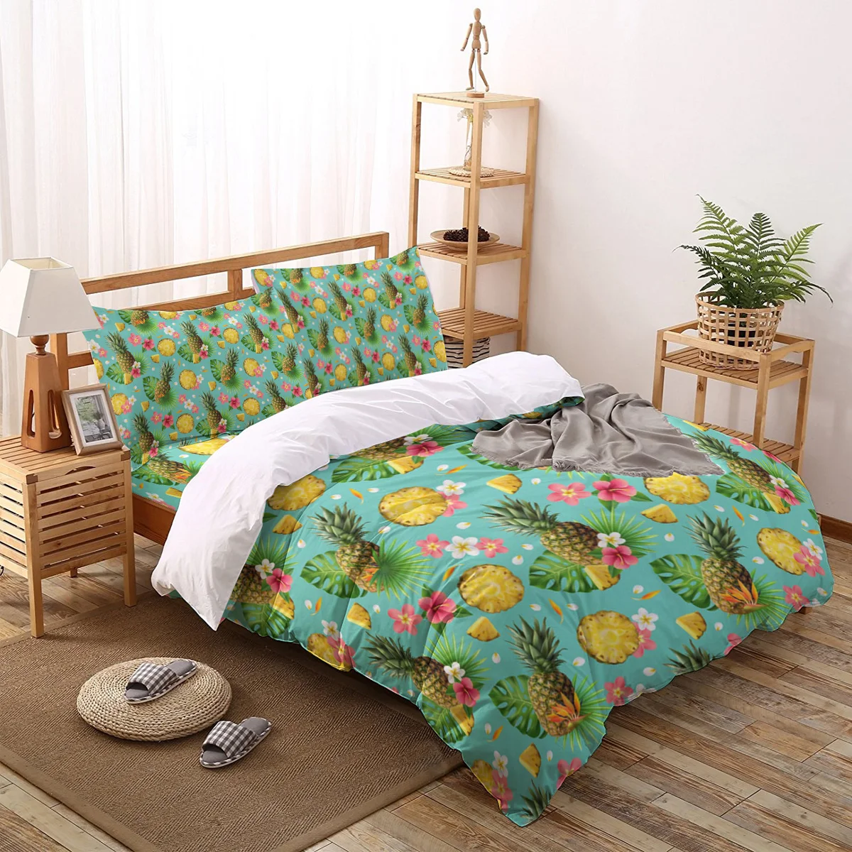 

Pineapple Palm Leaves Print Comforter Bedding Set Duvet Cover Set Queen King Bed Home Housse De Couette Gift