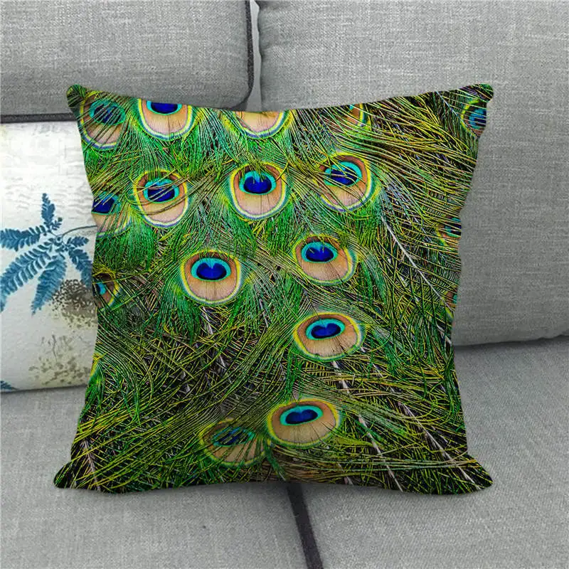 Наволочка для диванной подушки из льна/хлопка с павлиньими перьями | Дом и сад