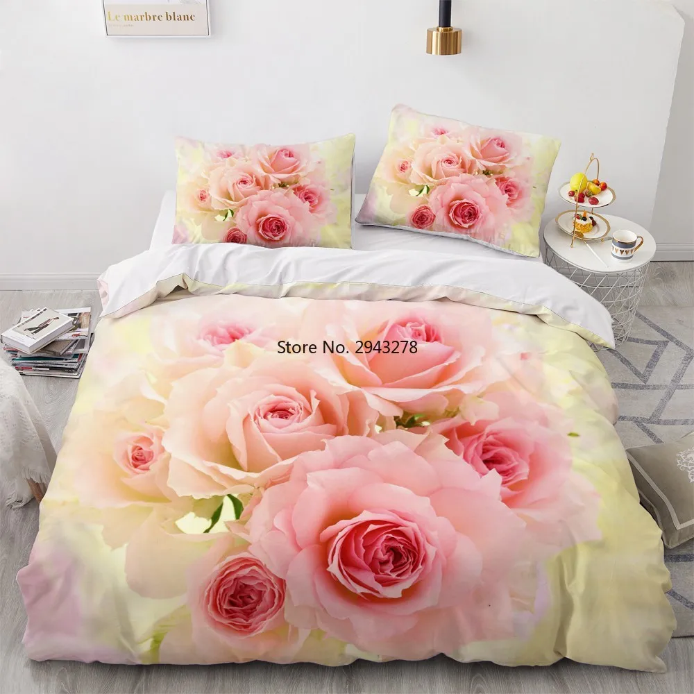 

Bedding Sets 3D Plant Flower Rose Duvet Quilt Cover Set Comforter Bed Linens Pillowcase King Queen Full Double Home Texitle