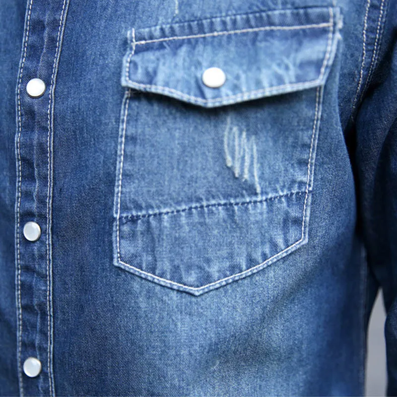 Осень весна новые классические простые повседневные джинсы рубашки с длинными