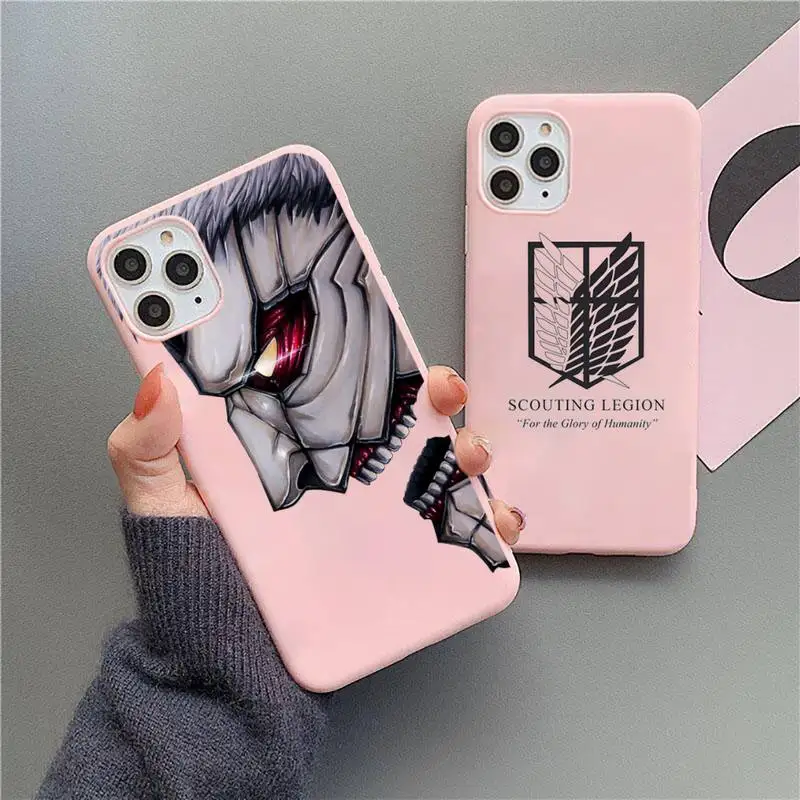 

Attack on titan japanes anime Phone Case Pink Candy Color for iPhone 11 12 mini pro XS MAX 8 7 6 6S Plus X SE 2020 XR