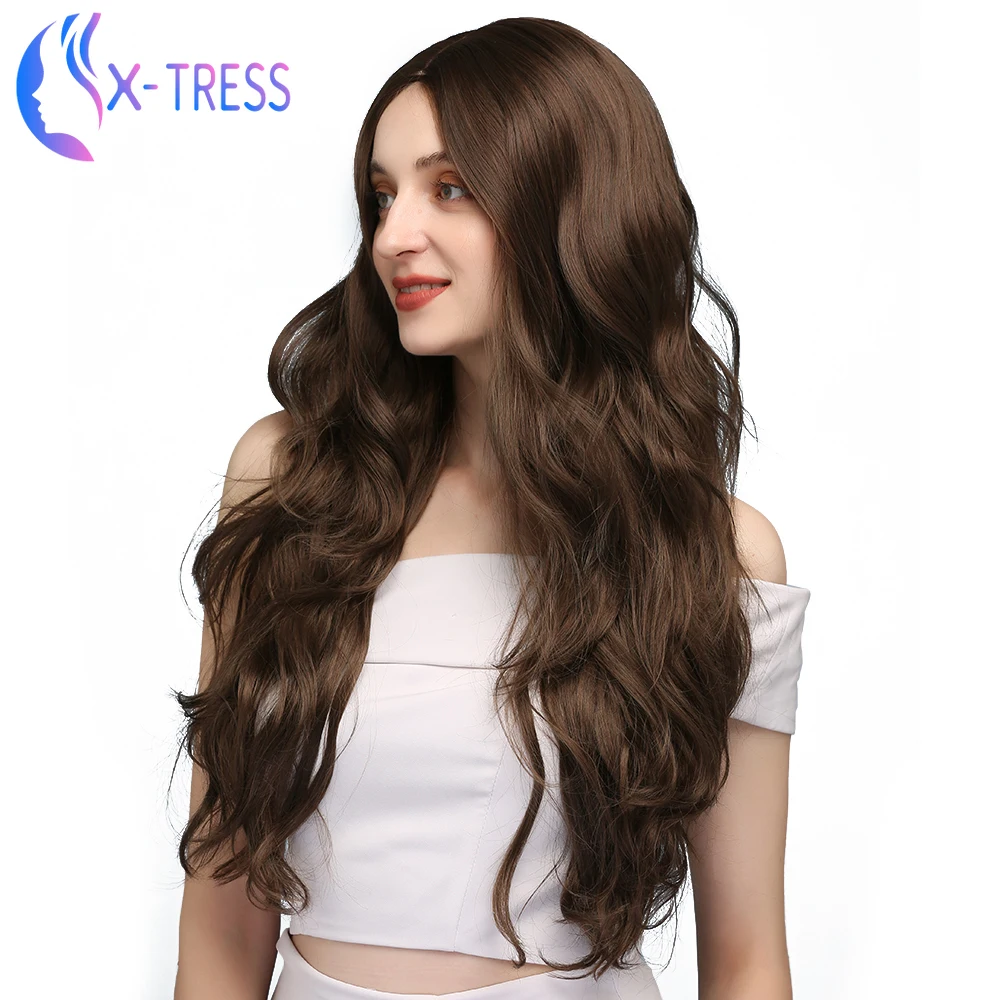 Женский синтетический парик коричневого цвета длинный волнистый женский для