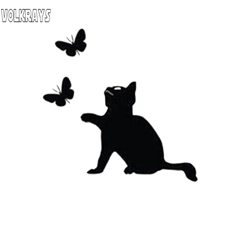 

Забавная Автомобильная наклейка Volkrays, аксессуары для питомцев и кошек, светоотражающая Водонепроницаемая виниловая наклейка черного/сере...