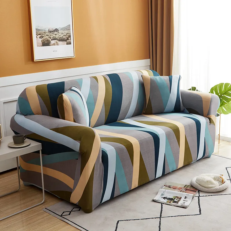 Чехол для дивана в геометрическую полоску универсальный эластичный всесезонный