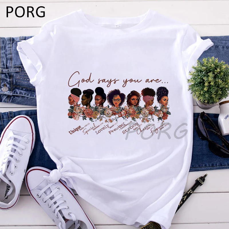 

Крутая футболка с принтом Африканской черной девушки, женские Графические футболки с принтом афро-красавицей меланина, женская летняя модн...