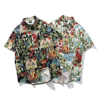 men shirt short sleeve 2021 new arrival summer character flowers male shirt thin comfortable student thai style s15