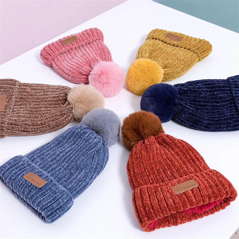 

Three-piece Hats Scarf Gloves Set Children Hat Winter Warm Mitten PomPon Knitted Hat Autumn Winter Gilr And Boy Cap Fashion Sets