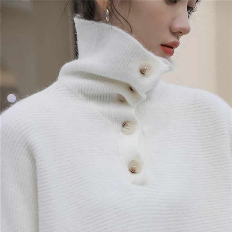 

Turtleneck knitted bottoming shirt women 2021 spring new lazy style outer wear loose top mid-length sweater