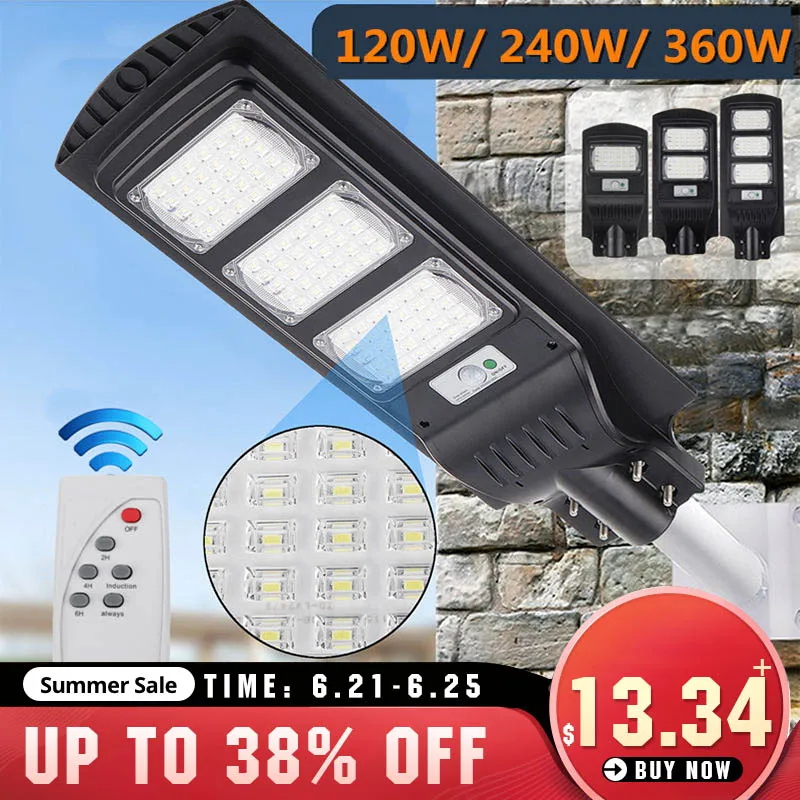 AUGIENB 120W/240W/360W светодиодный солнечный светильник 21000LM стены уличный супер яркий